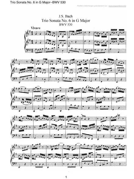 First page of Sonate en trio n°6 en Sol majeur  BWV 530