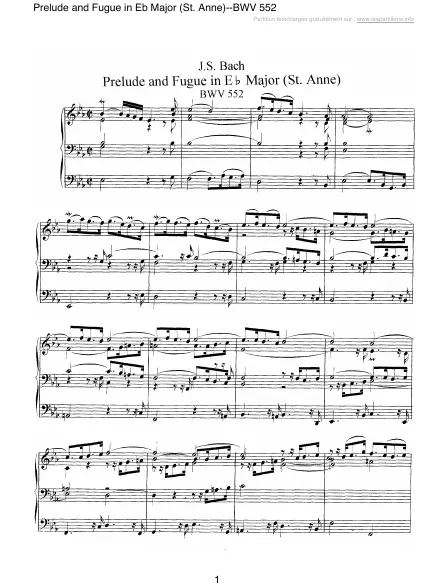 Première page de la partition Prélude et fugue en Mib majeur « Sainte Anne » BWV 552